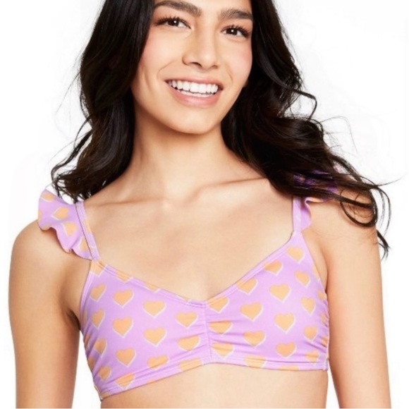 NWOT Stoney Clover x Target Flutter Strap Heart Print Bikini Set Lavender/Orange - Picture 7 of 16